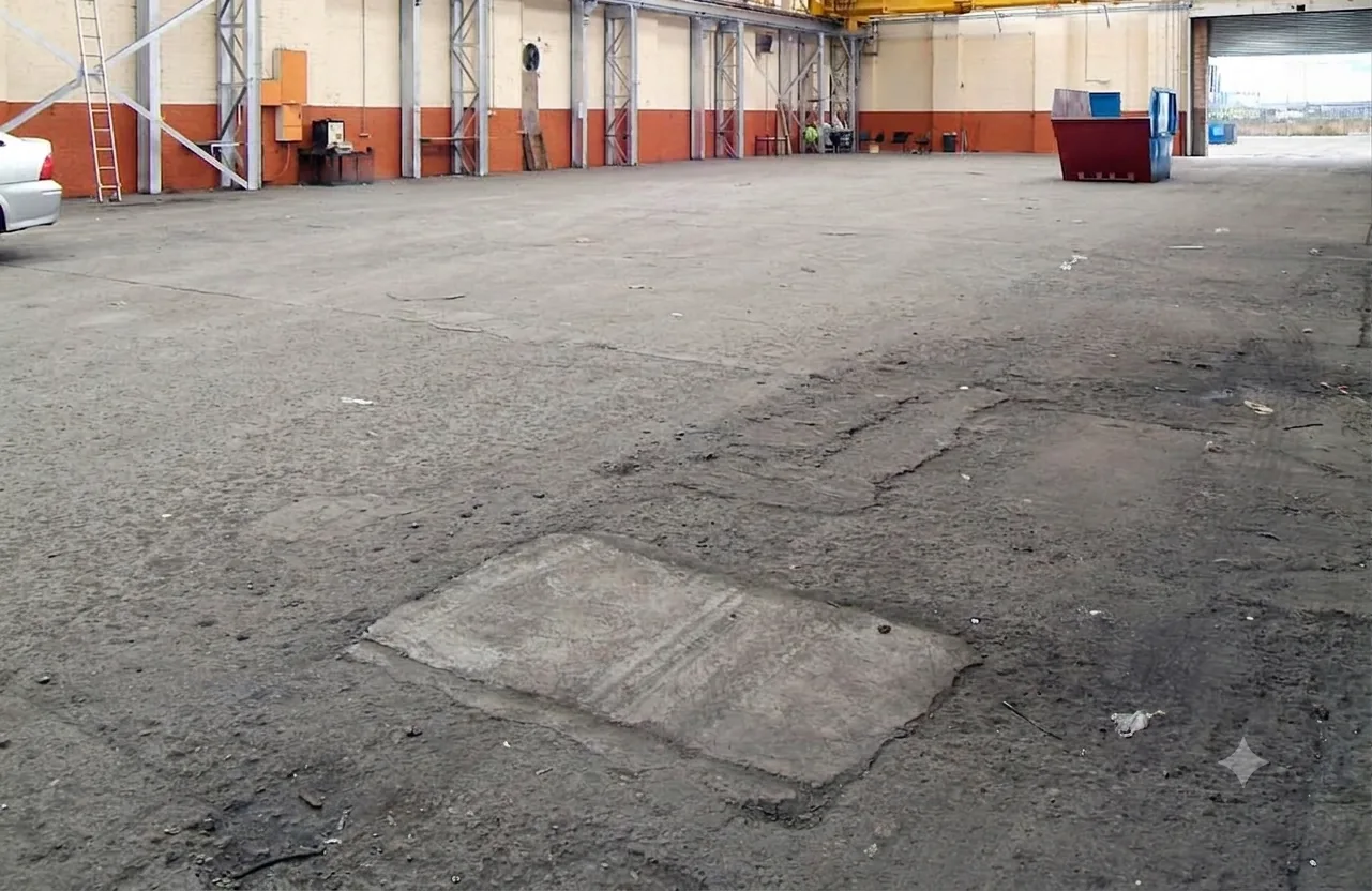 Dalle de béton usée en cours de préparation mécanique